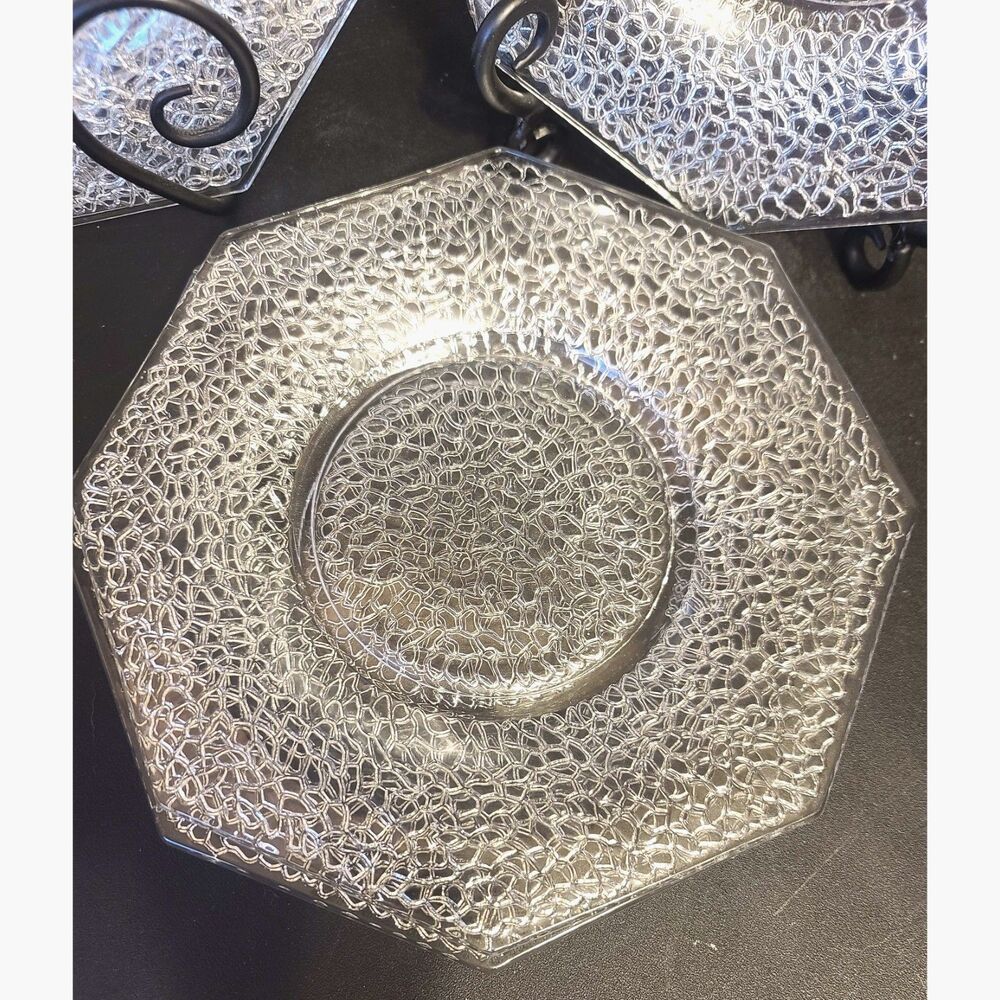 LE Smith Glass Cracky Clear Octagon Salad/Bread Plates‎ 1920s Set of 8 NOTE